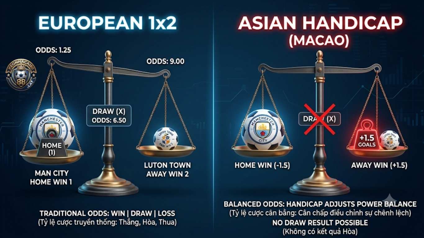 Sự khác biệt giữa Kèo Macao (Chấp) và kèo Châu Âu